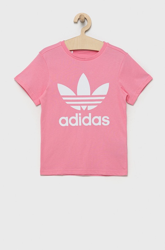 Dětské bavlněné tričko adidas Originals kulatý růžová HK0259