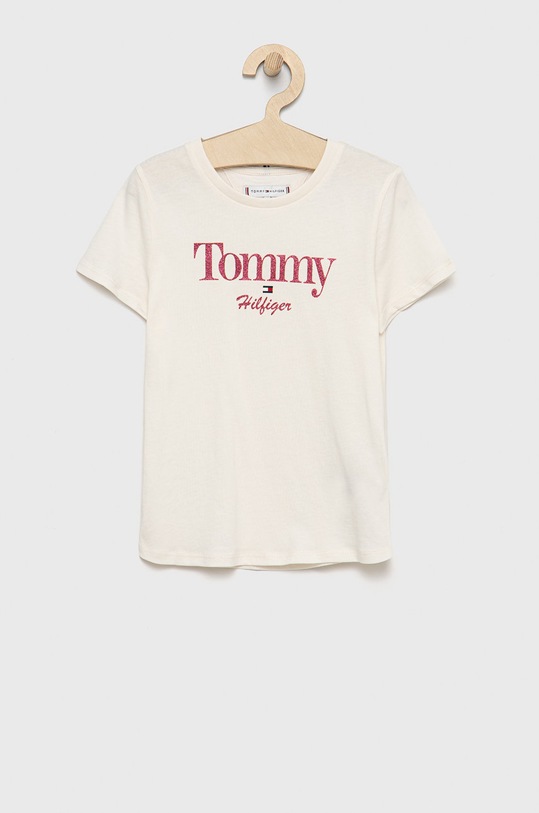 Tommy Hilfiger t-shirt bawełniany dziecięcy nadruk beżowy KG0KG06821.9BYY