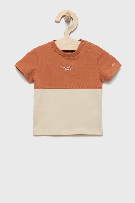 Calvin Klein Jeans t-shirt dziecięcy IN0IN00002.9BYY z elastanem brązowy IN0IN00002.9BYY