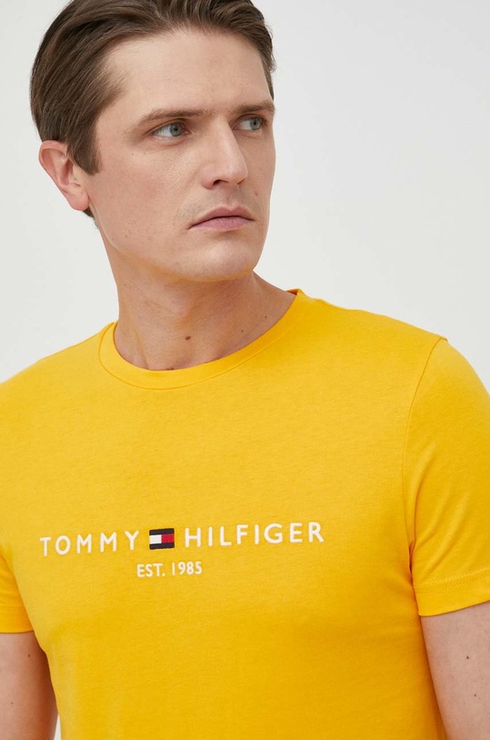 Bombažna kratka majica Tommy Hilfiger oranžna MW0MW11797.9BYY