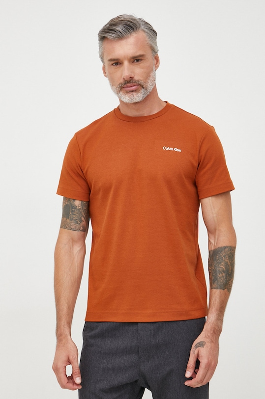 Bavlněné tričko Calvin Klein hladký hnědá K10K109894.9BYY