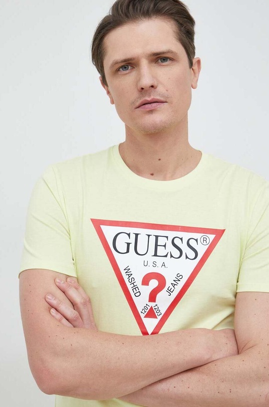 Guess t-shirt bawełniany nadruk żółty M2YI71.I3Z11