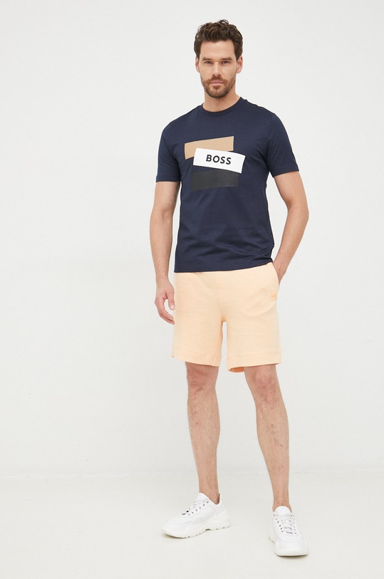 Bavlněné tričko BOSS 50482112 námořnická modř AW22
