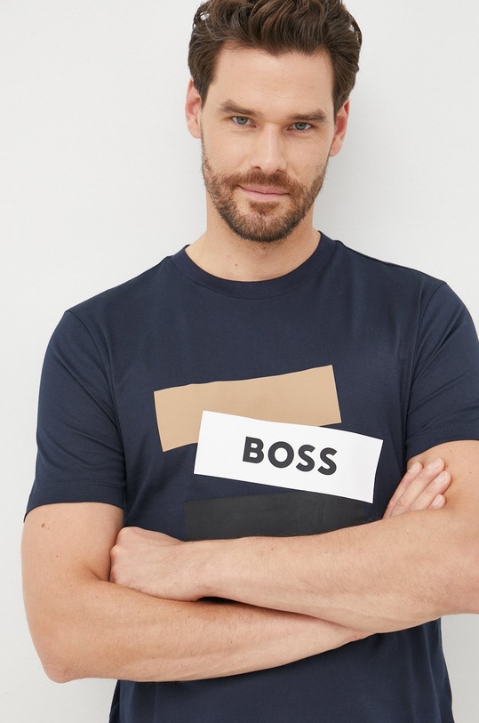 Bavlněné tričko BOSS námořnická modř 50482112