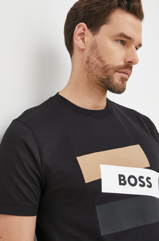 Bavlněné tričko BOSS potisk černá 50482112