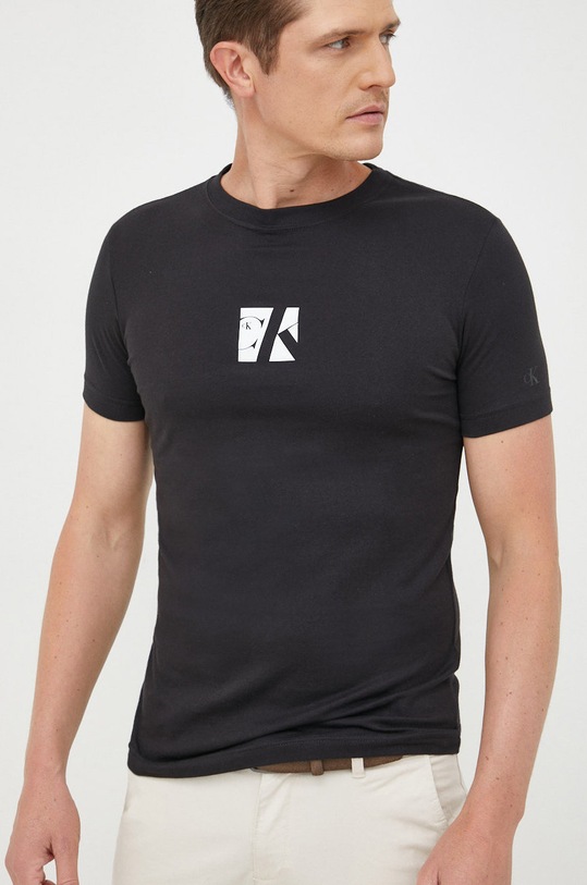 Βαμβακερό μπλουζάκι Calvin Klein Jeans μαύρο J30J320876.9BYY