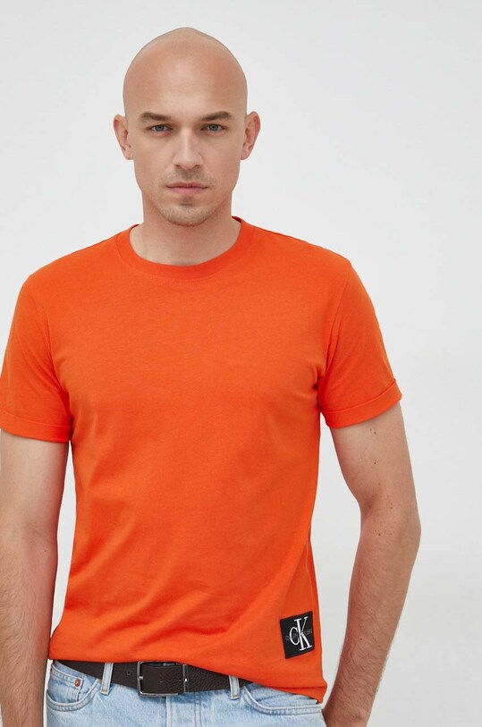 Bavlněné tričko Calvin Klein Jeans nášivka oranžová J30J315319.9BYY