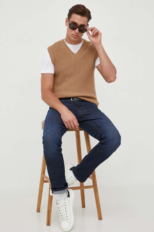 BOSS tricou din bumbac BOSS CASUAL 50481923 bej SS25