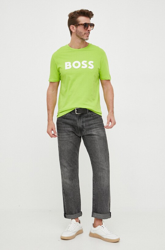 BOSS t-shirt bawełniany BOSS CASUAL 50481923 zielony SS25