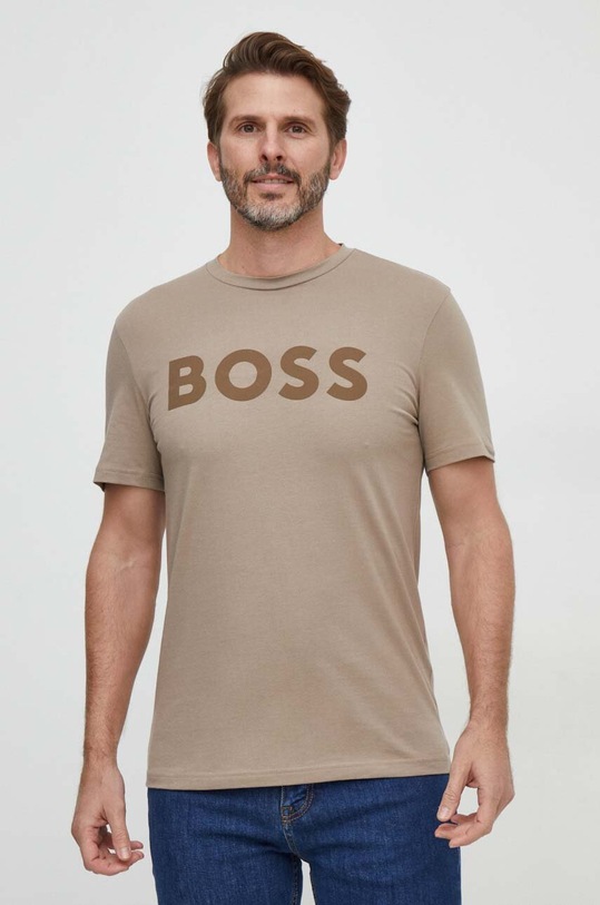 Βαμβακερό μπλουζάκι BOSS BOSS CASUAL 50481923 καφέ SS25
