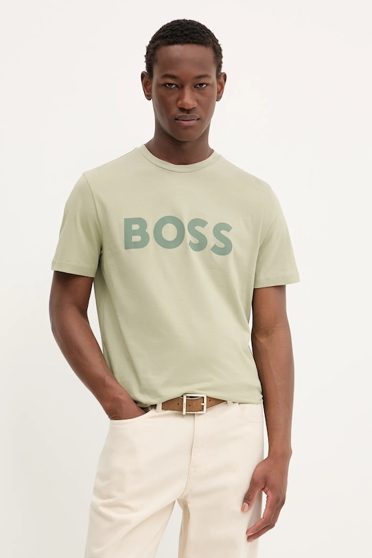 BOSS Orange t-shirt bawełniany BOSS ORANGE nadruk zielony 50481923