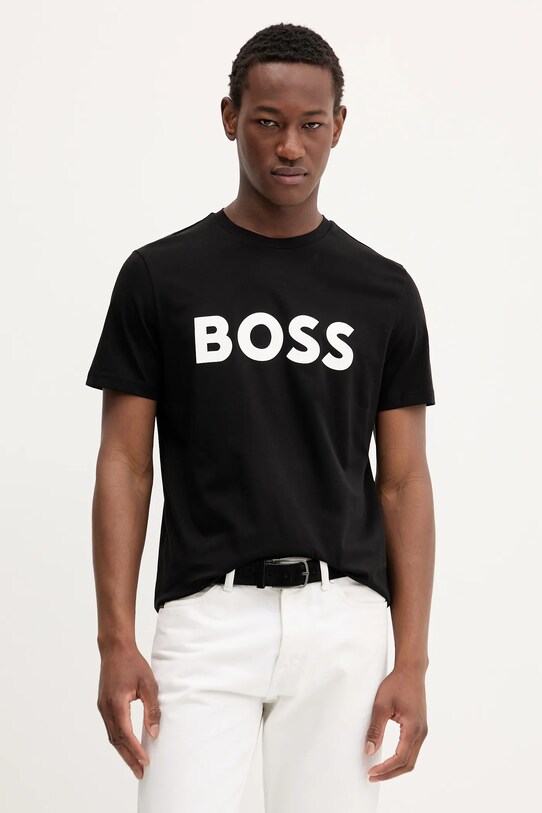 Βαμβακερό μπλουζάκι BOSS BOSS CASUAL βαμβάκι μαύρο 50481923