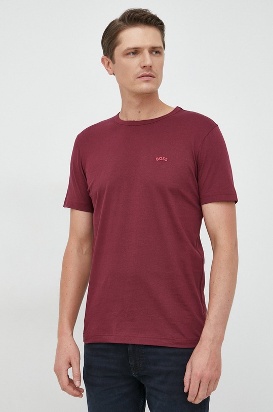 BOSS Green t-shirt bawełniany bawełna bordowy 50469062