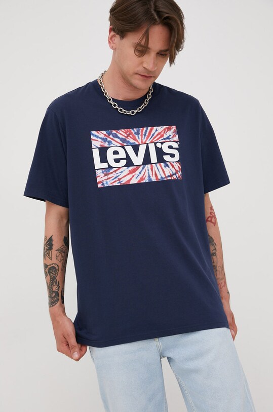 Bavlněné tričko Levi's kulatý námořnická modř 16143.0611