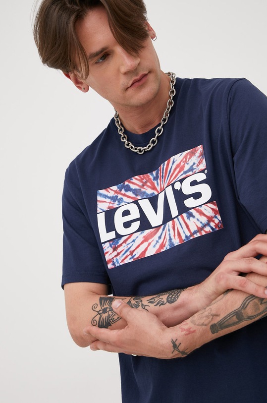Levi's t-shirt bawełniany granatowy 16143.0611