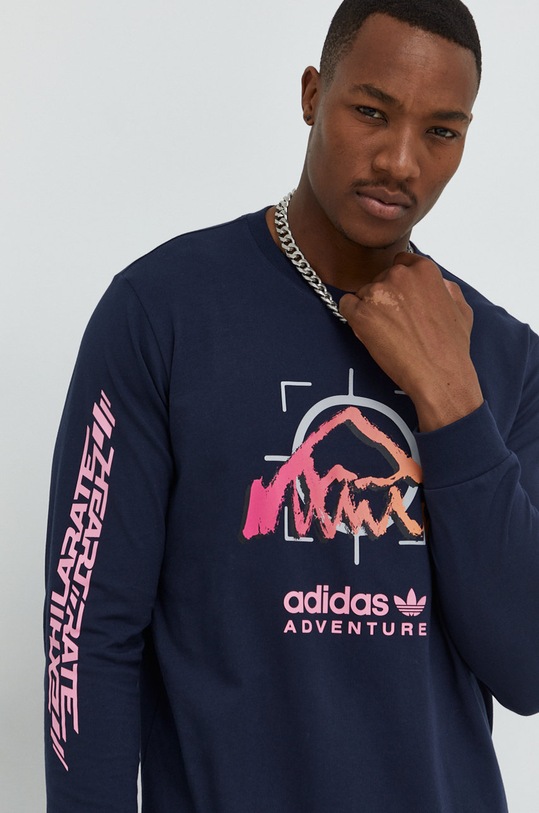 adidas Originals longsleeve bawełniany wzorzyste granatowy HP1104