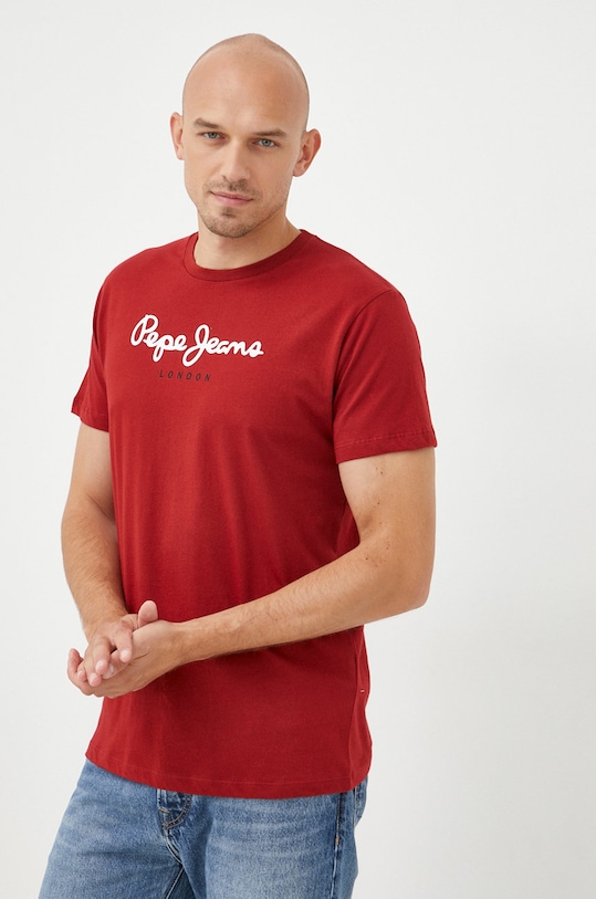 Pepe Jeans t-shirt bawełniany nadruk bordowy PM508208.286