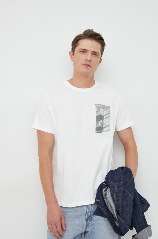 Pepe Jeans t-shirt bawełniany nadruk biały PM508495.803