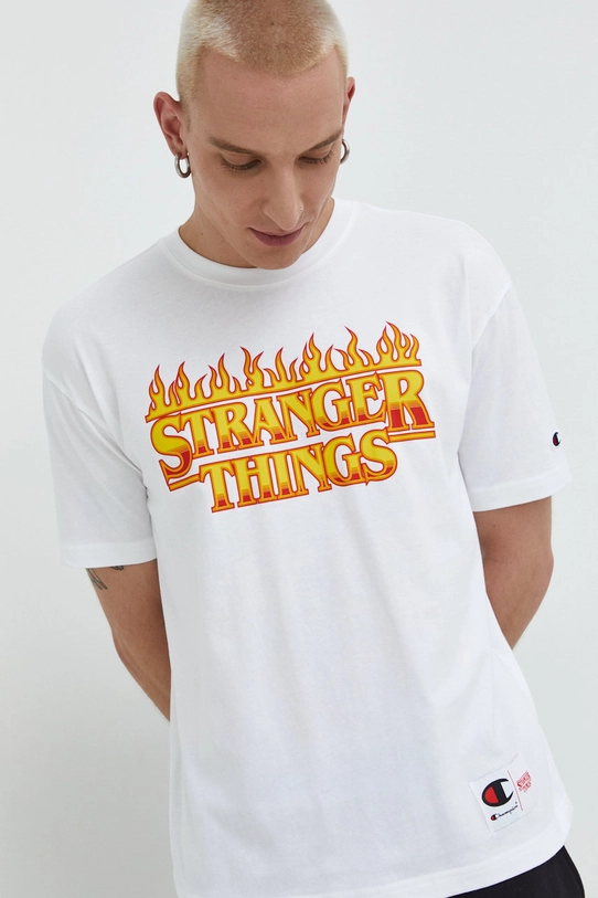 Champion t-shirt bawełniany xStranger Things nadruk biały 217791