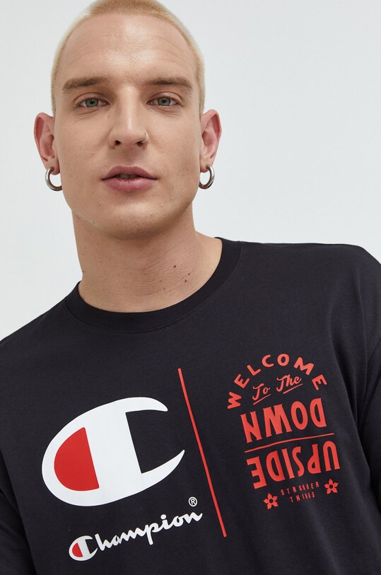Champion t-shirt bawełniany xStranger Things nadruk czarny 217791