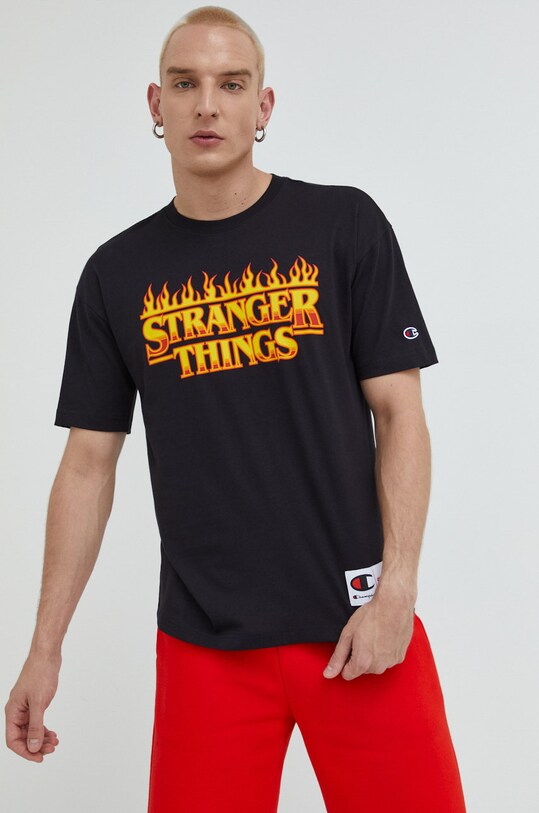 Champion t-shirt bawełniany xStranger Things czarny 217791