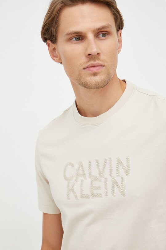 Bavlněné tričko Calvin Klein potisk béžová K10K110113.9BYY