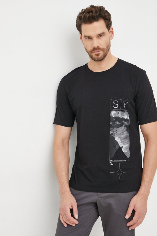 Sisley t-shirt bawełniany nadruk czarny 3I1XS1017.100
