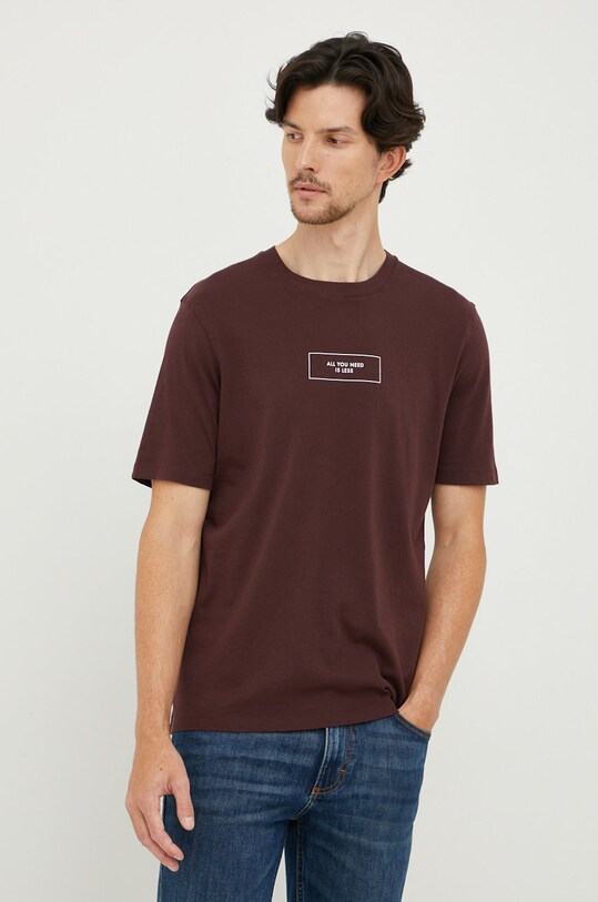 Sisley t-shirt bawełniany nadruk bordowy 3I1XS101C.1H8