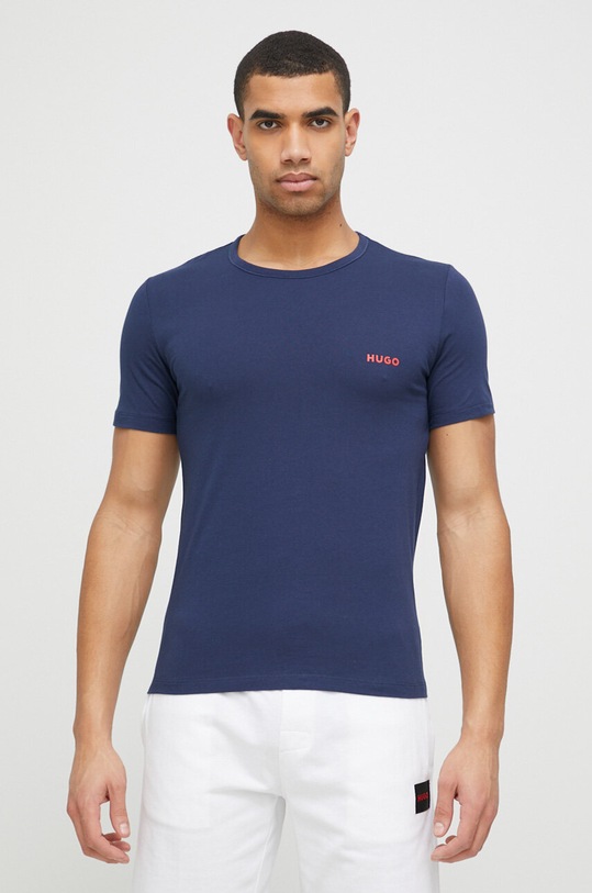 HUGO t-shirt bawełniany 3-pack nadruk granatowy 50480088