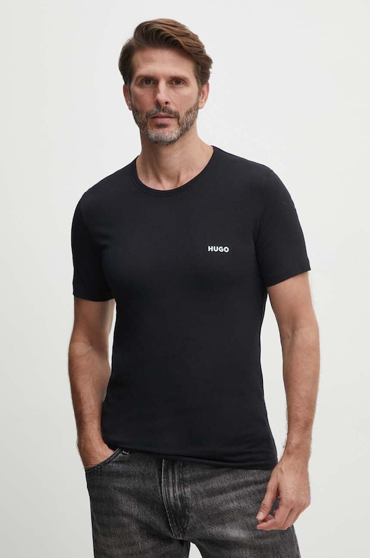 Bavlnené tričko HUGO 3 - pack 3-pak potlač čierna 50480088