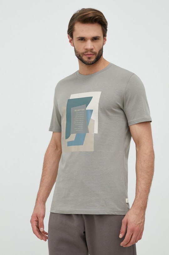 Outhorn t-shirt bawełniany nadruk szary OTHAW22TTSHM116