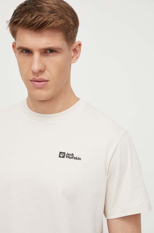 Βαμβακερό μπλουζάκι Jack Wolfskin Essential μπεζ 1808382