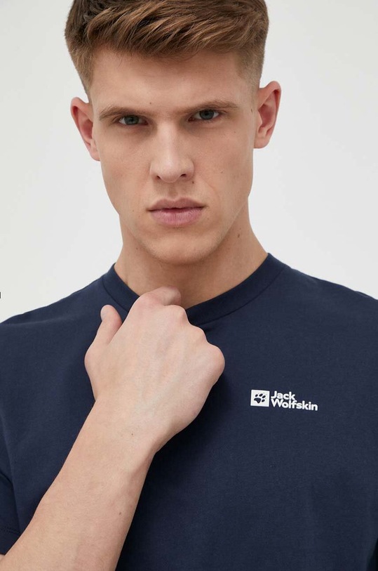 Βαμβακερό μπλουζάκι Jack Wolfskin Essential σκούρο μπλε 1808382
