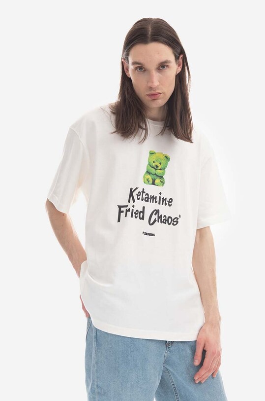 PLEASURES t-shirt bawełniany Ketamine P22W002 biały