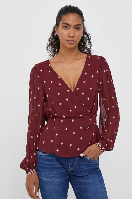 Μπλουζάκι Pepe Jeans μακρύ μπορντό PL304622.0AA