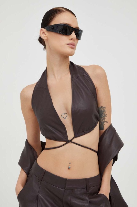 Kožený top Gestuz hladký hnědá 10908178