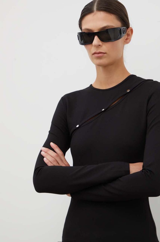 Samsoe Samsoe longsleeve z elastanem czarny F23300128