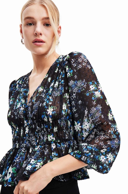 Oblečenie Blúzka Desigual 23WWBW06 WOMAN WOVEN BLOUSE LONG SLEEVE 23WWBW06 tmavomodrá