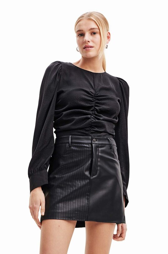 Μπλουζάκι Desigual 23WWBW32 WOMAN WOVEN BLOUSE LONG SLEEVE μακρύ μαύρο 23WWBW32