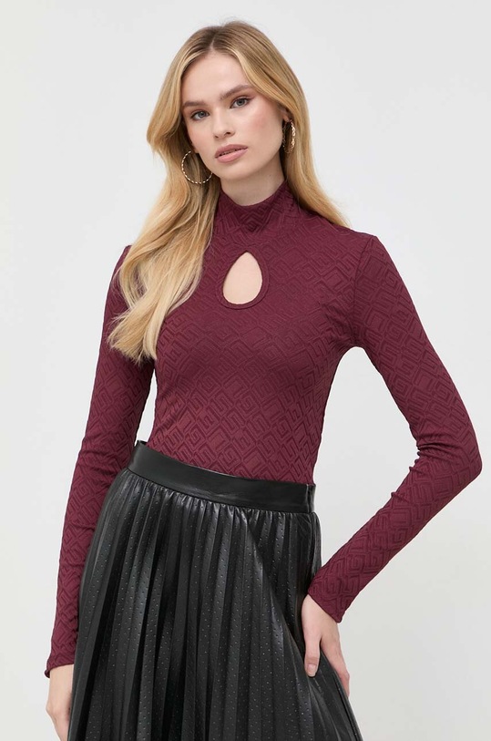 Guess bluzka z elastanem bordowy W3BP30.KBYN0
