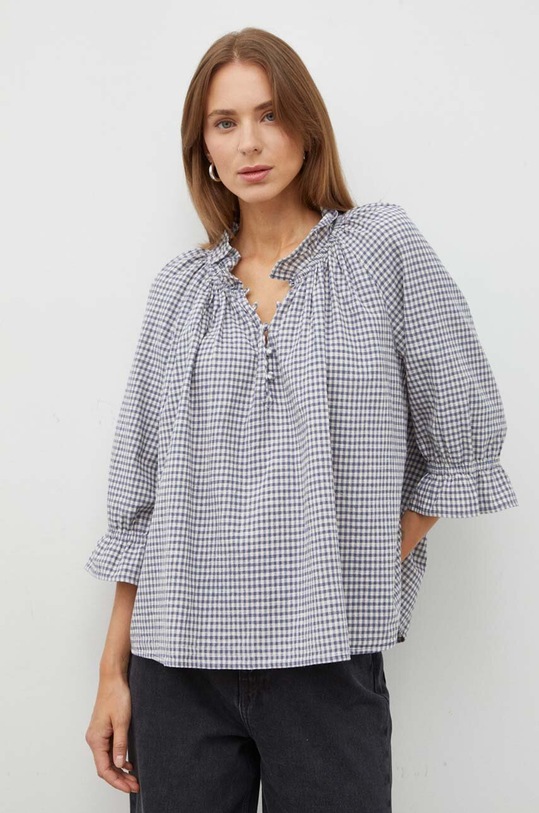 BA&SH bluza z domieszką lnu trzy czwarte niebieski 1H23SMIN