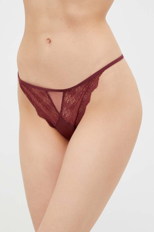 Calvin Klein Underwear stringi koronka bordowy 000QF7502E
