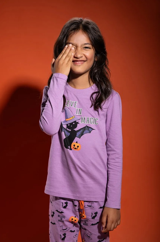 Παιδικές βαμβακερές πιτζάμες Coccodrillo στάμπα μωβ ZC3448116PJS