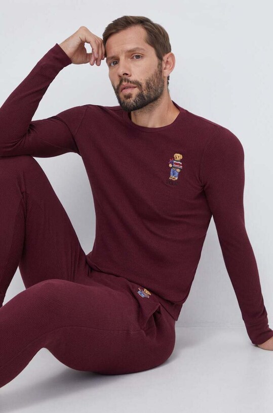 Πιτζάμα Polo Ralph Lauren πλεκτό ύφασμα μπορντό 714915966