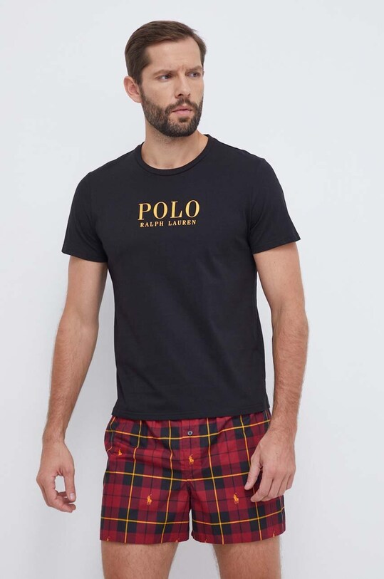 Pamučna pidžama Polo Ralph Lauren pletivo crna 714915982