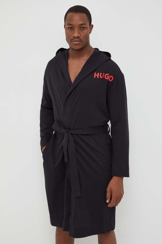 HUGO szlafrok bawełniany 50501421 czarny AW23
