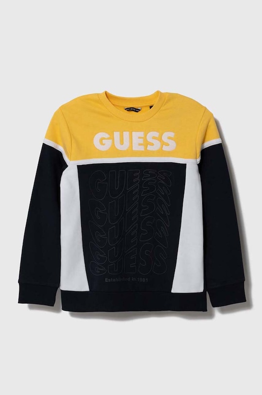 Детски памучен суичър Guess надпис тъмносин L3BQ02.KAX73.9BYX