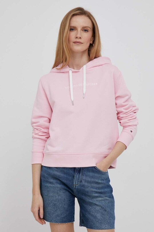 Tommy Hilfiger bluza bawełniana z kapturem różowy WW0WW38856