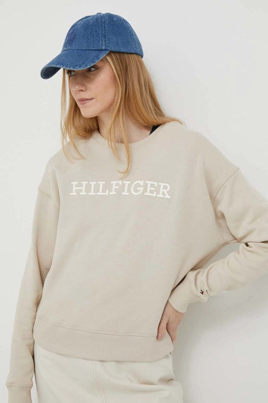 Бавовняна кофта Tommy Hilfiger без капюшона бежевий WW0WW38860