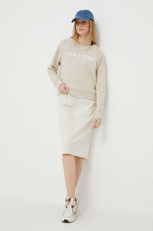 Βαμβακερή μπλούζα Tommy Hilfiger WW0WW38860 μπεζ AW23